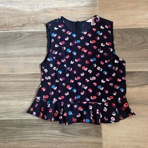 Rebecca Taylor Peplum Sleeveless Top, Navy with Floral Print - Size: 6